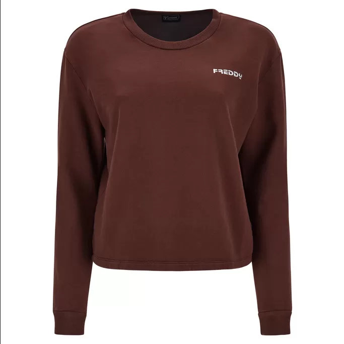 Freddy Garment-dyed comfort crewneck cropped sweatshirt JOYC024X M79X chocolate fondant