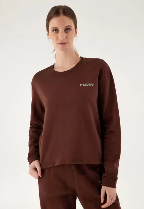 Freddy Garment-dyed comfort crewneck cropped sweatshirt JOYC024X M79X chocolate fondant