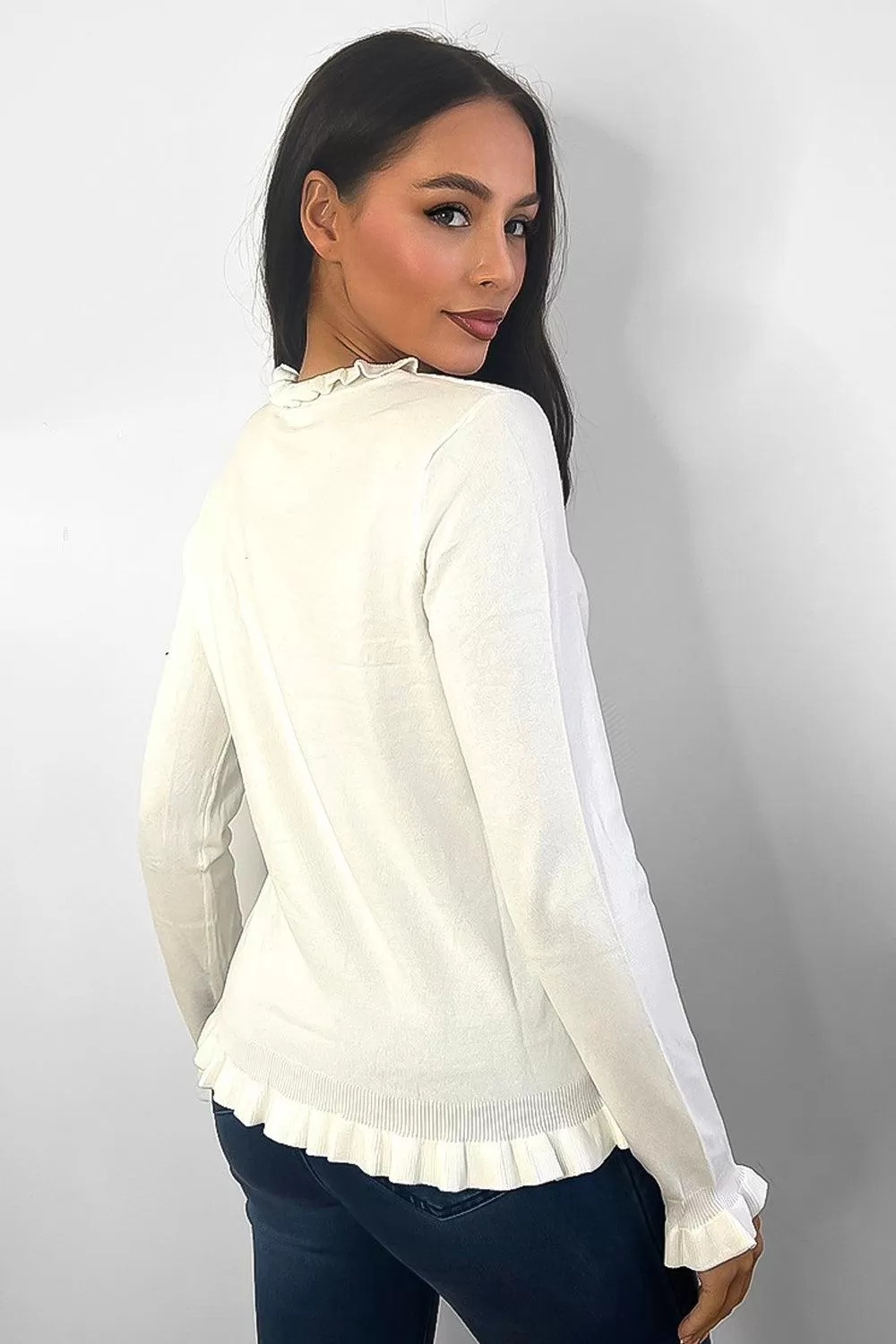 Frilled High Neck And Sleeves Thin Pullover