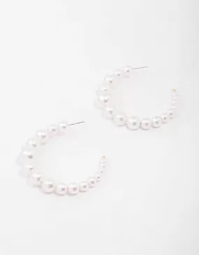 Gold Medium Pearl Hoop Earrings