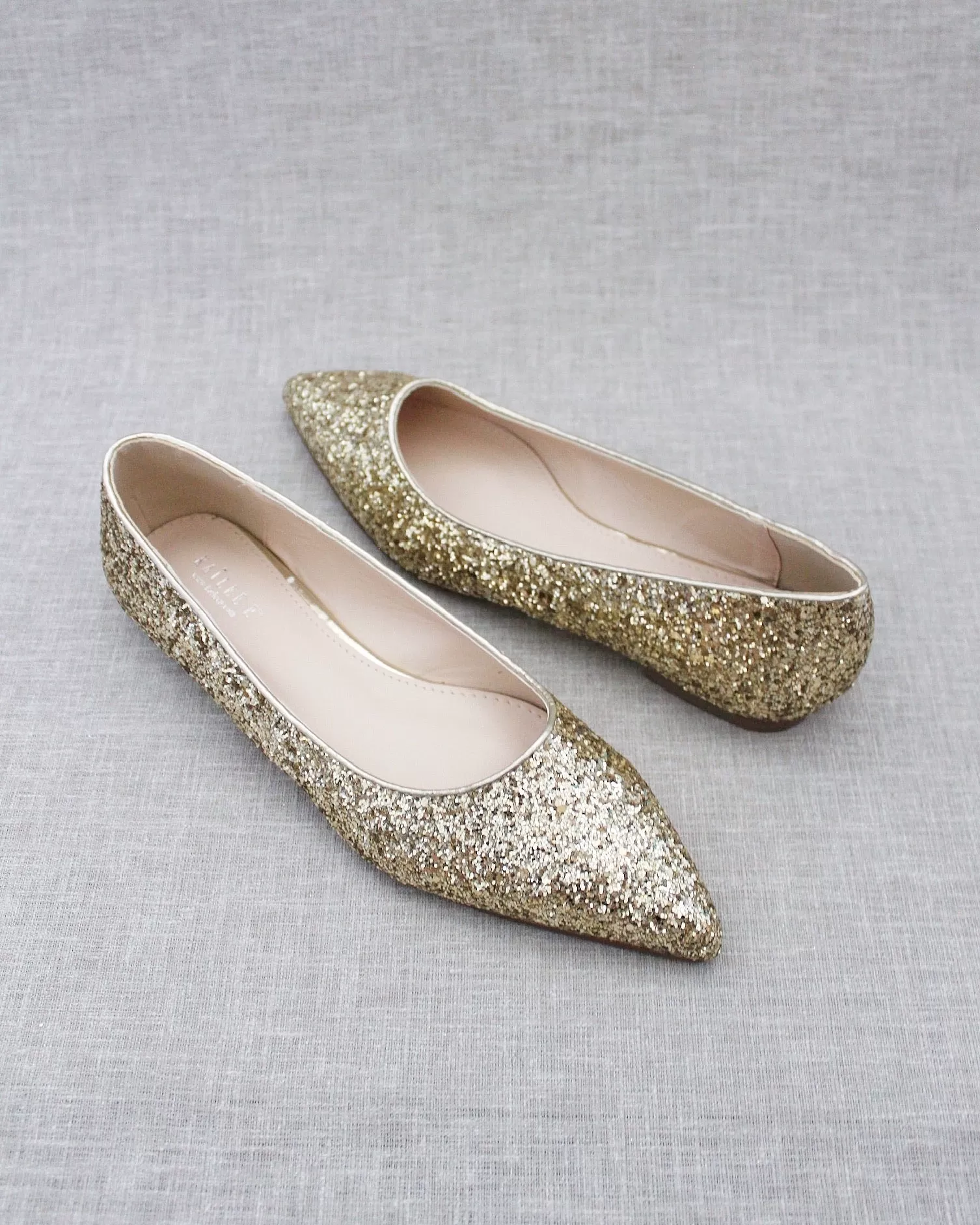 Gold Pointy Toe Glitter Flats