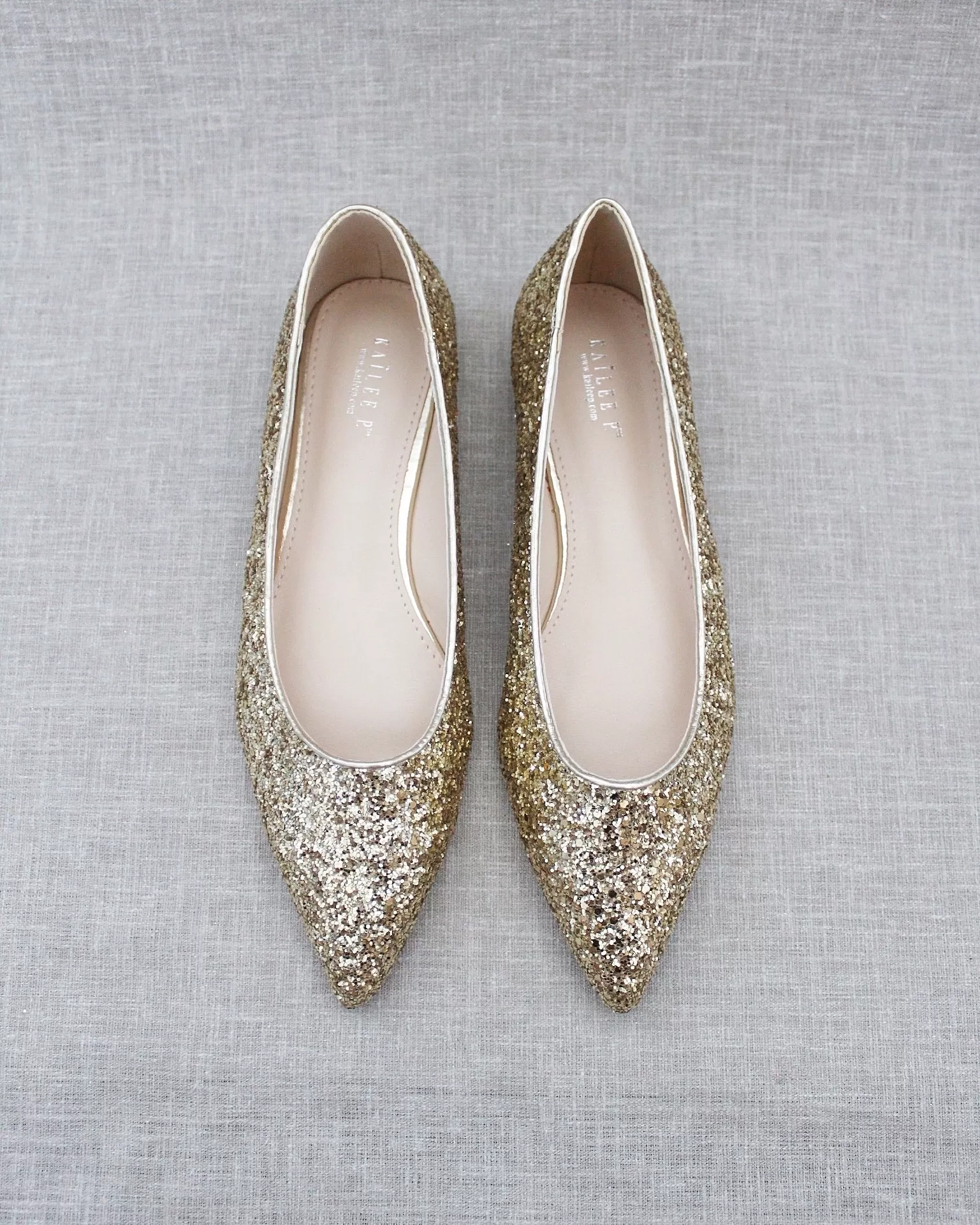 Gold Pointy Toe Glitter Flats