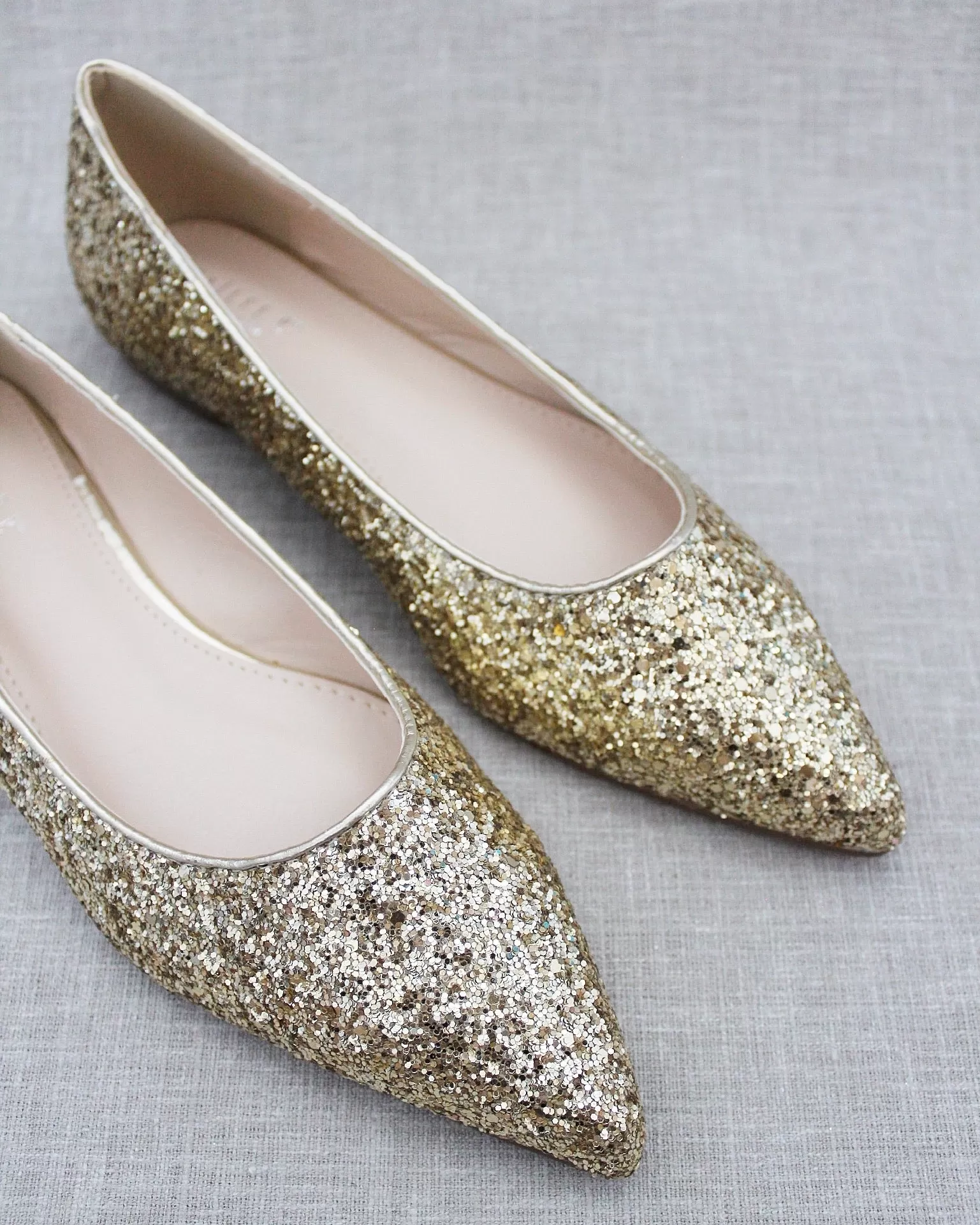 Gold Pointy Toe Glitter Flats