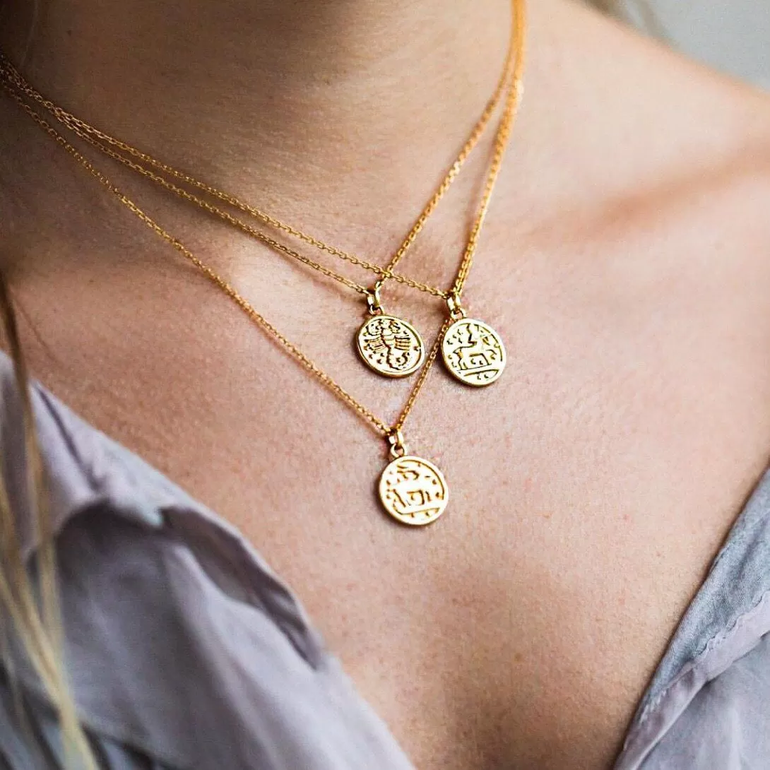 Horoscope Zodiac Engravable Coin Necklace