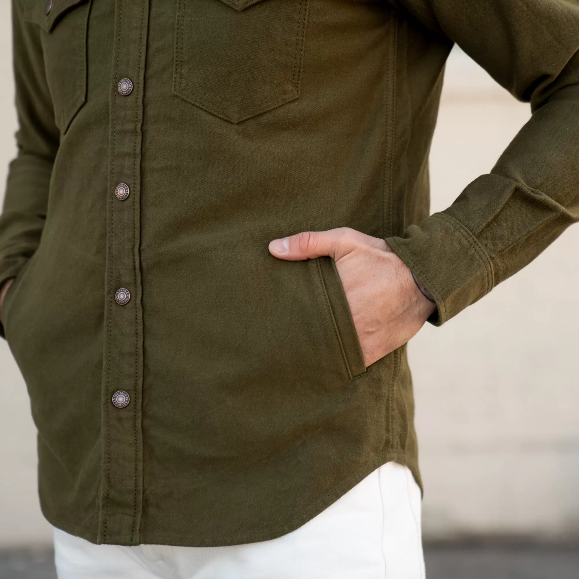 Iron Heart IHSH-331-ODG 12oz Moleskin CPO Shirt Olive FINAL SALE