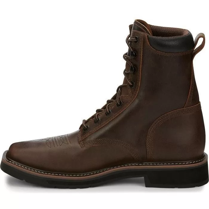 Justin Men's Pulley 8" Steel Toe Lace Up Western Work Boot -Brown- SE682