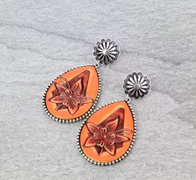 Leather floral studded earrings