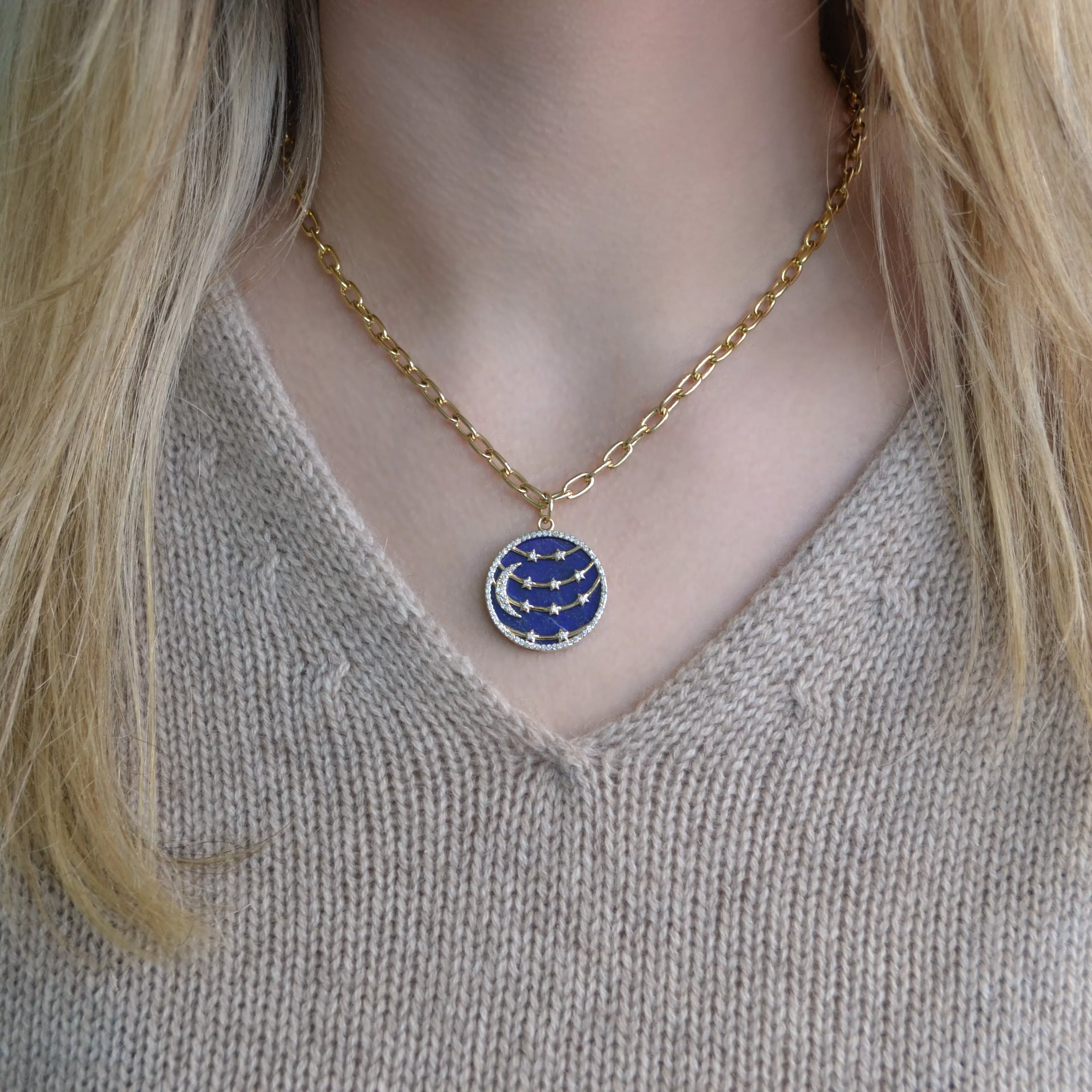 Lionheart - Moon to my Stars Lapis Lazuli Charm with Diamonds, Yellow Gold