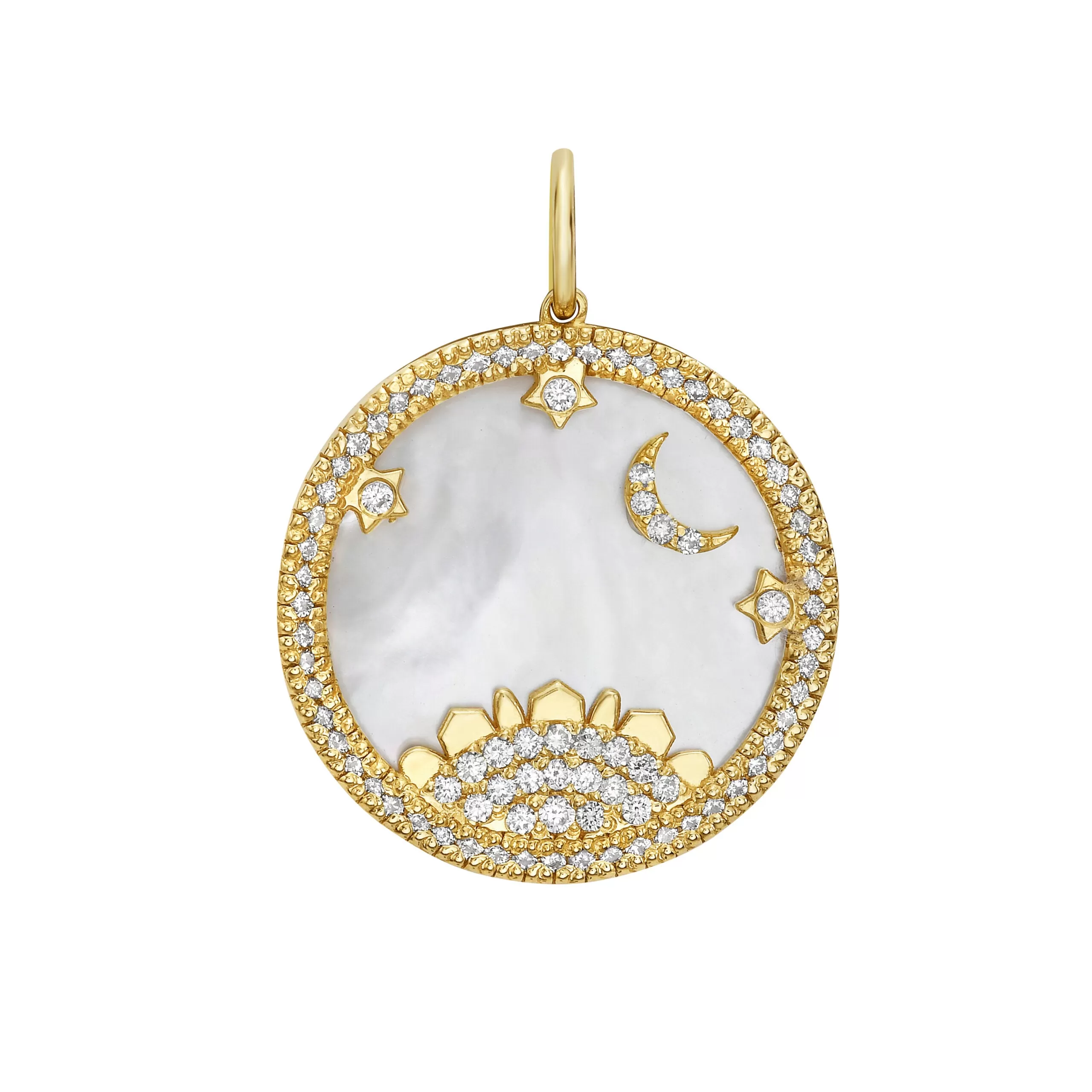 Lionheart - Starry Night - Mother of Pearl Charm with Diamonds, Yellow Gold