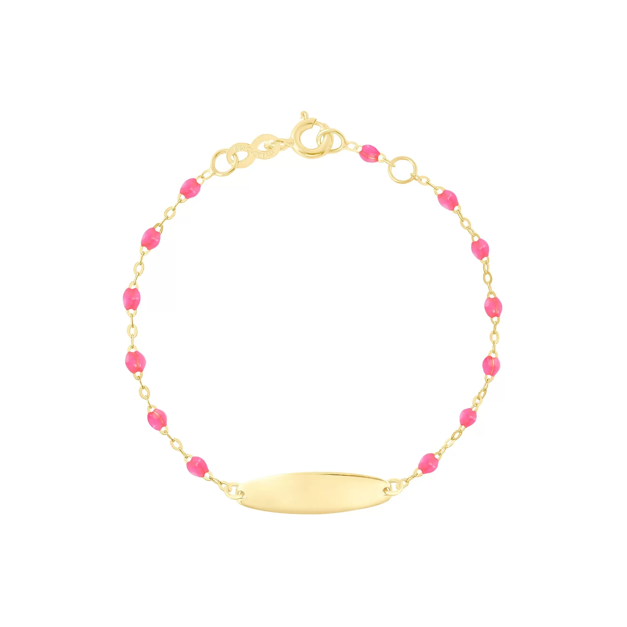 Little Gigi Pink bracelet, Oval plaque, Yellow Gold, 5.1"