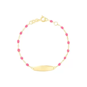 Little Gigi Pink bracelet, Oval plaque, Yellow Gold, 5.1"