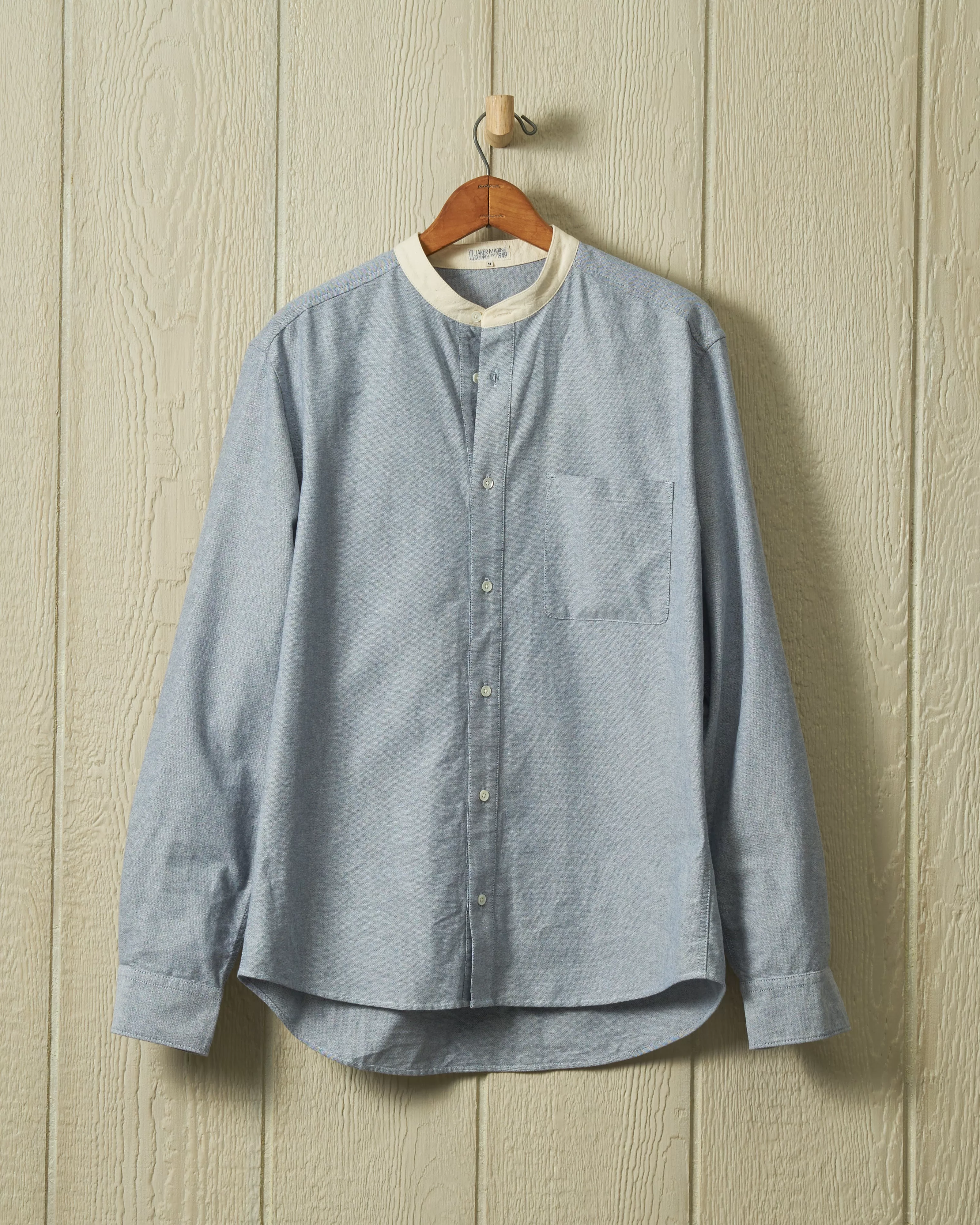 Livingston Band Collar Shirt in Blue Oxford