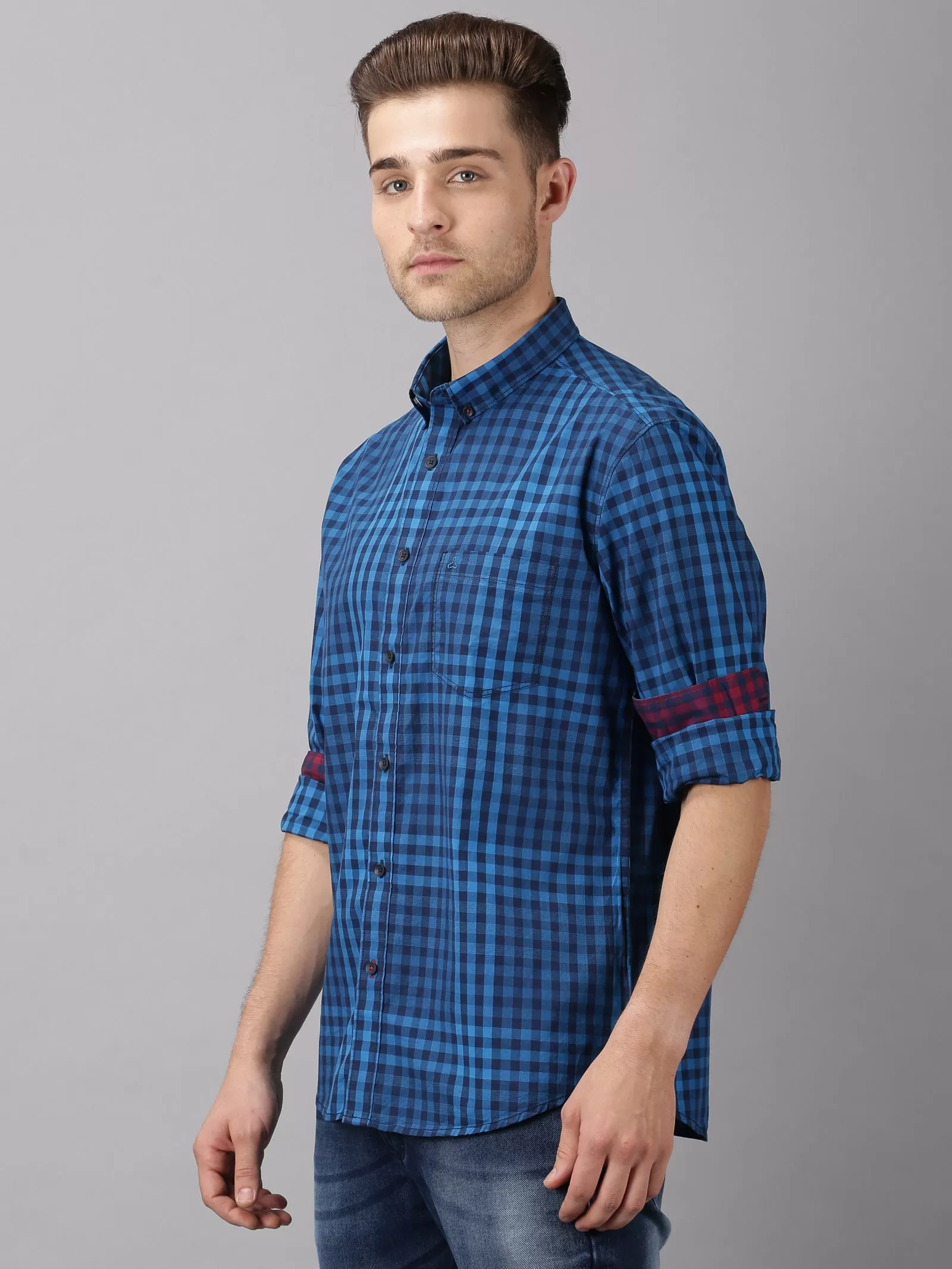 MEN'S BLUE CHECK SLIM FIT SHIRT