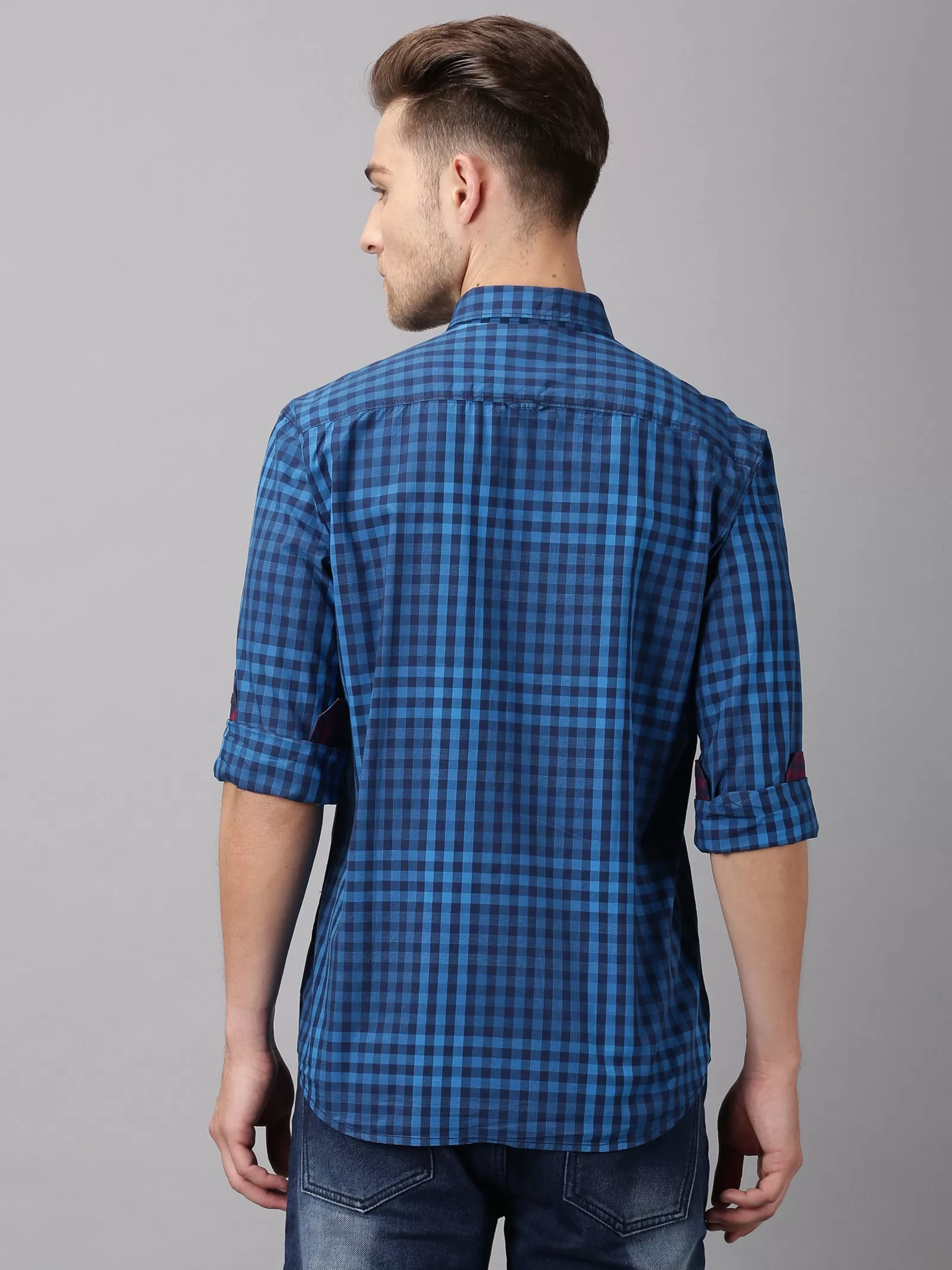 MEN'S BLUE CHECK SLIM FIT SHIRT