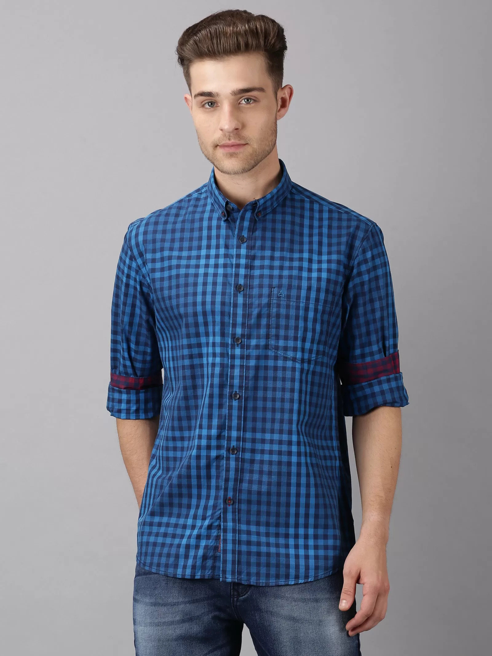 MEN'S BLUE CHECK SLIM FIT SHIRT