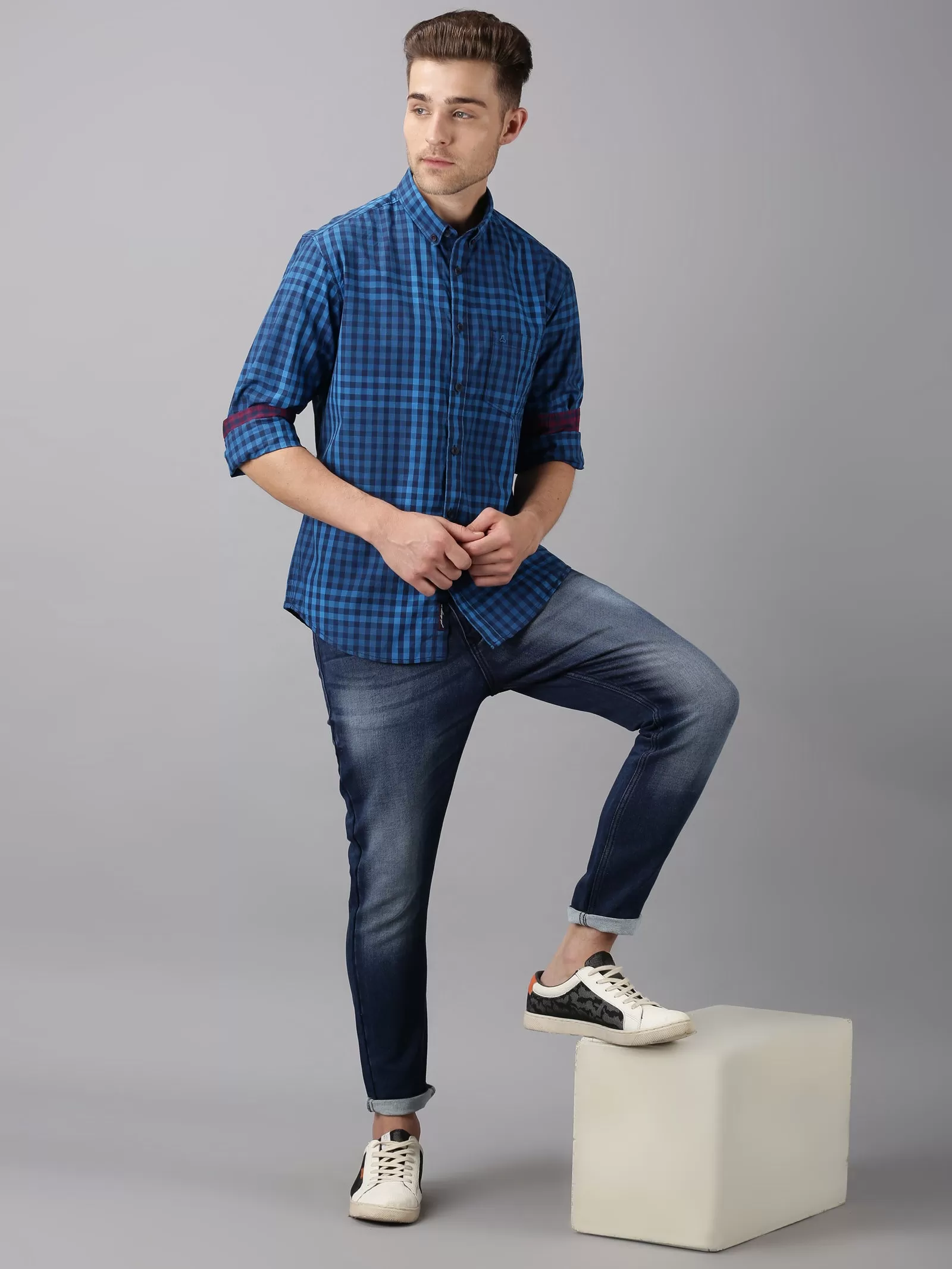 MEN'S BLUE CHECK SLIM FIT SHIRT