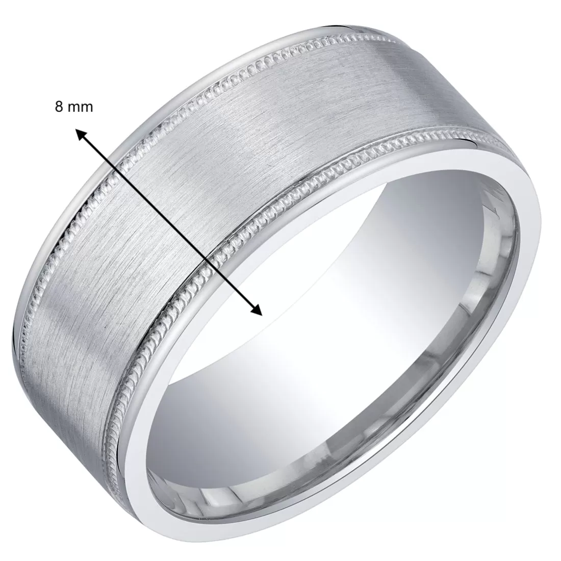 Men's Classic Milgrain Wedding Ring Band 8mm Sterling Silver Brush Matte Comfort Fit Size 11.5