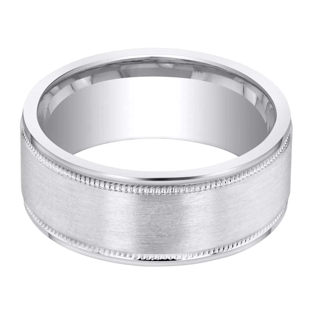 Men's Classic Milgrain Wedding Ring Band 8mm Sterling Silver Brush Matte Comfort Fit Size 11.5