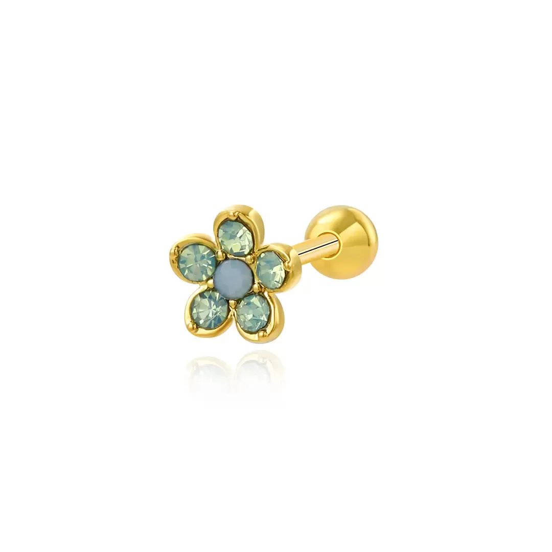 Mint Green Flower Screw Back Stud Earring