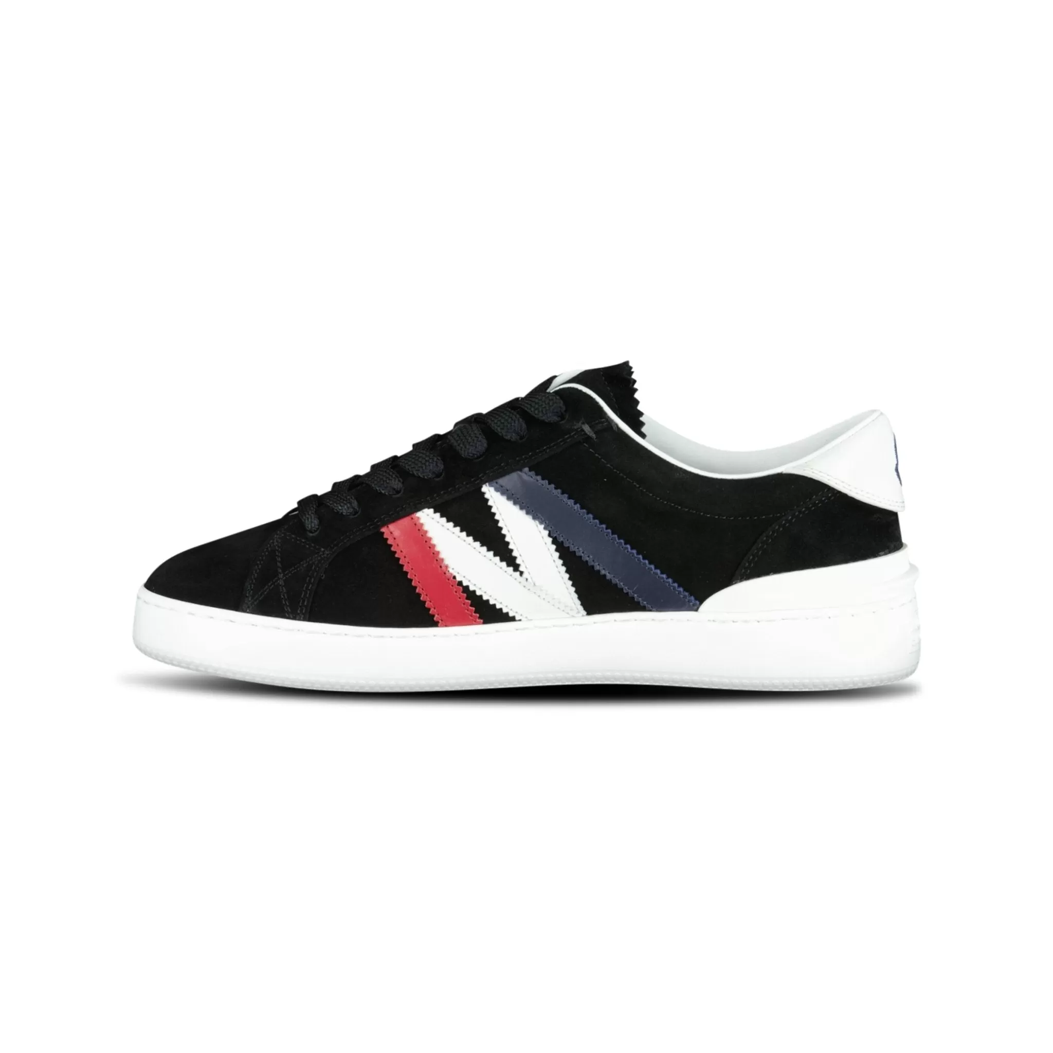 MONCLER MONACO SUEDE TRAINERS BLACK / WHITE / RED