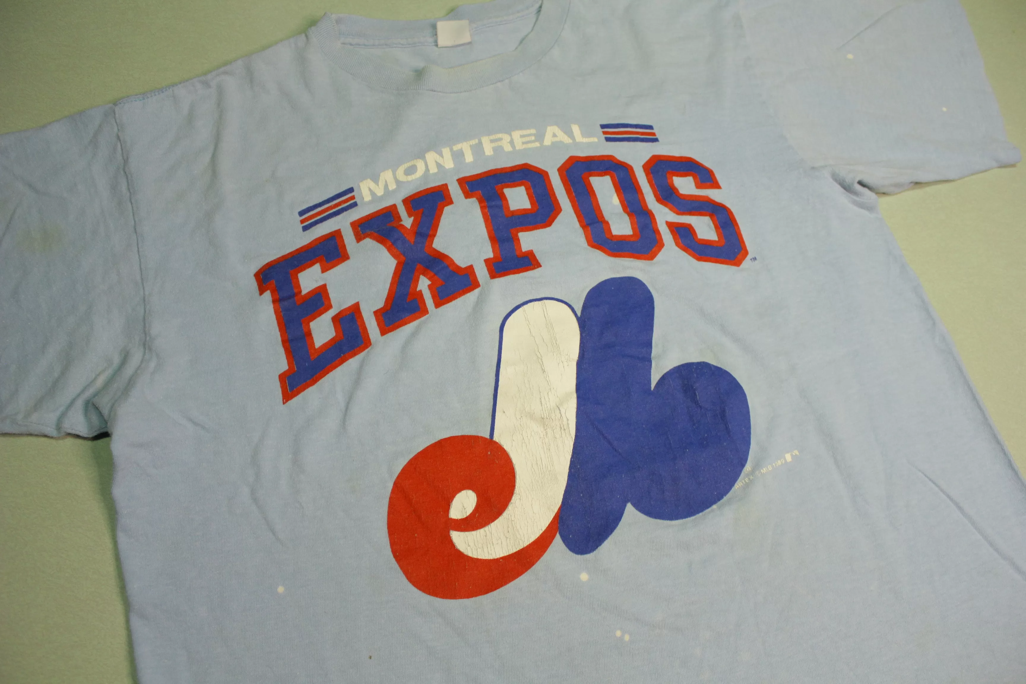 Montreal Expos Vintage Big Logo Artex MLB 1989 80's Single Stitch Baby Blue T-Shirt