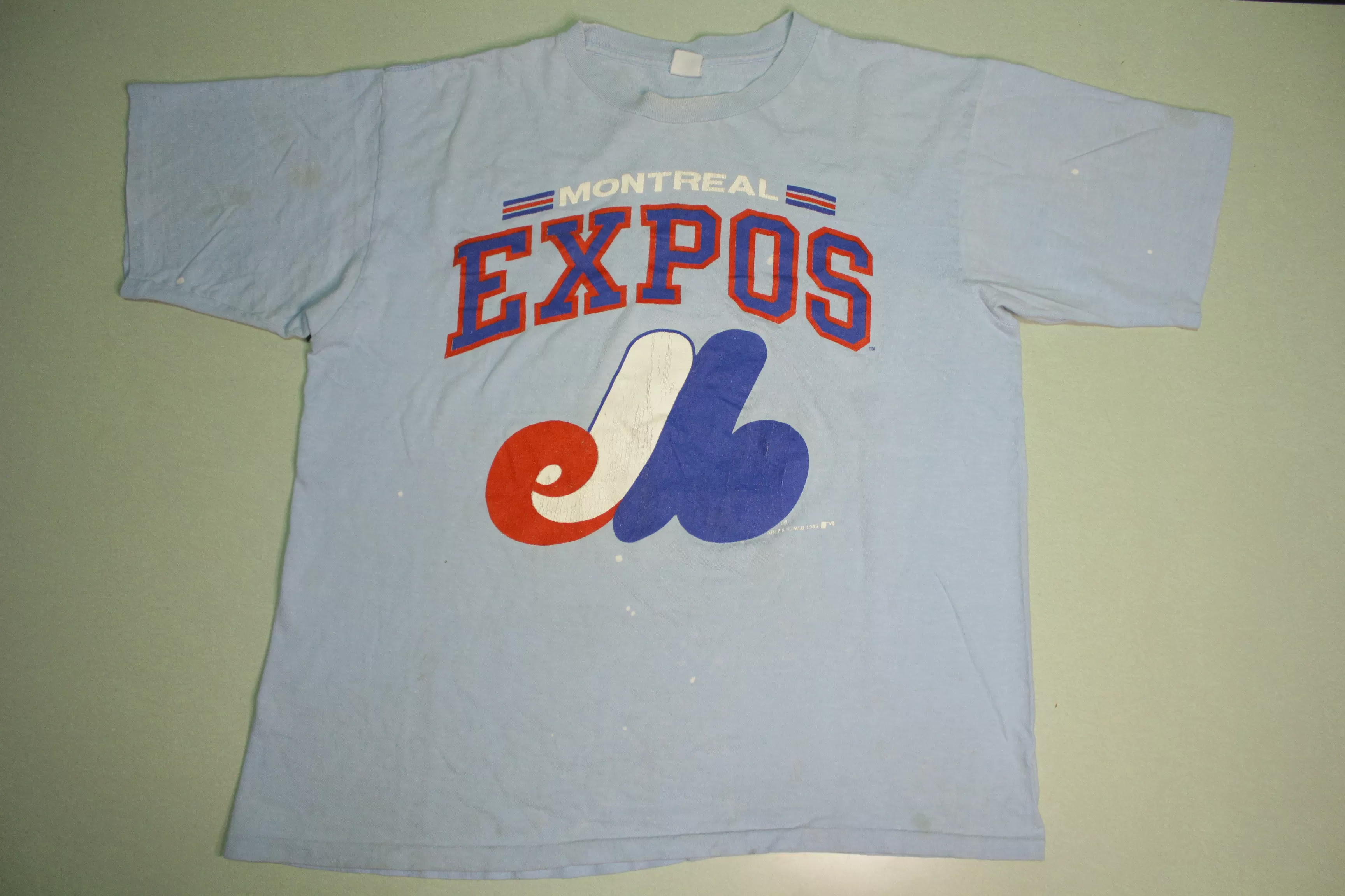 Montreal Expos Vintage Big Logo Artex MLB 1989 80's Single Stitch Baby Blue T-Shirt