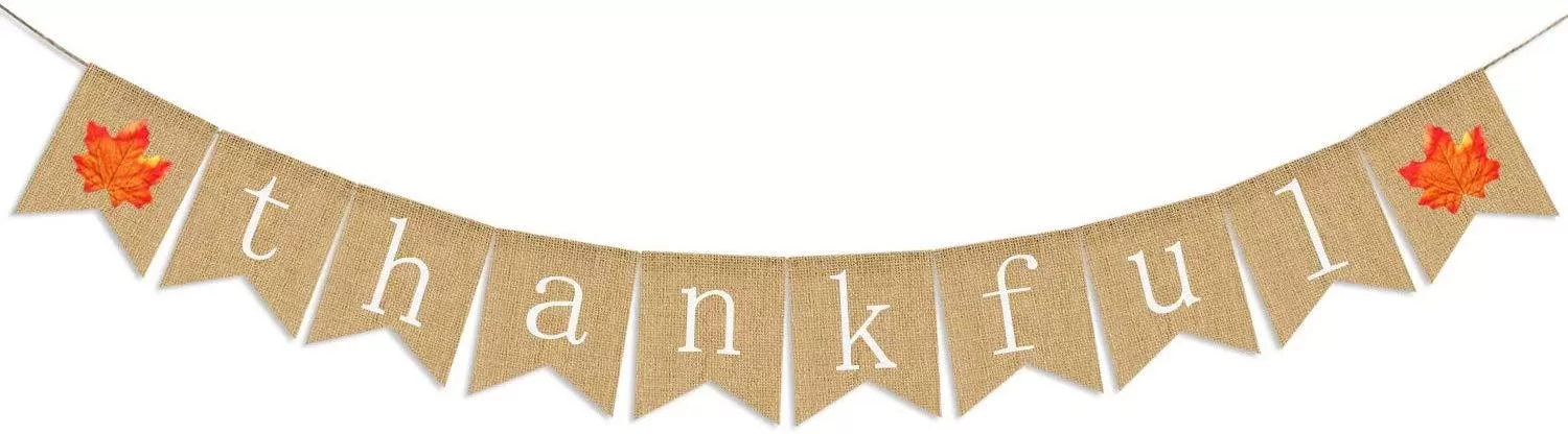 New Beautiful Thankful Burlap Wall Banner Party Accessory