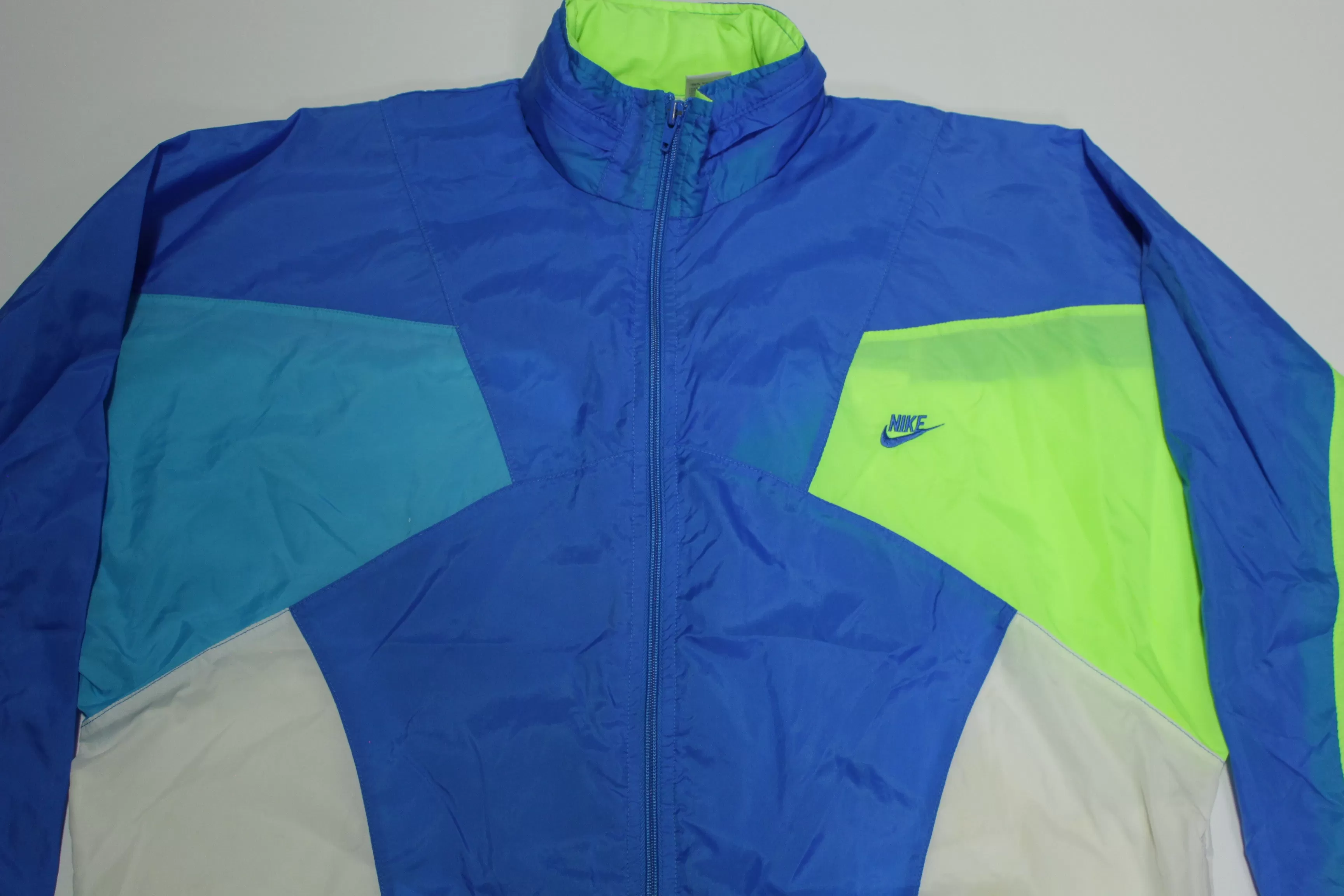 Nike Nylon Fluorescent Vintage 90's Gray Tag Wind Breaker Track Jacket w/ Hideaway Hood