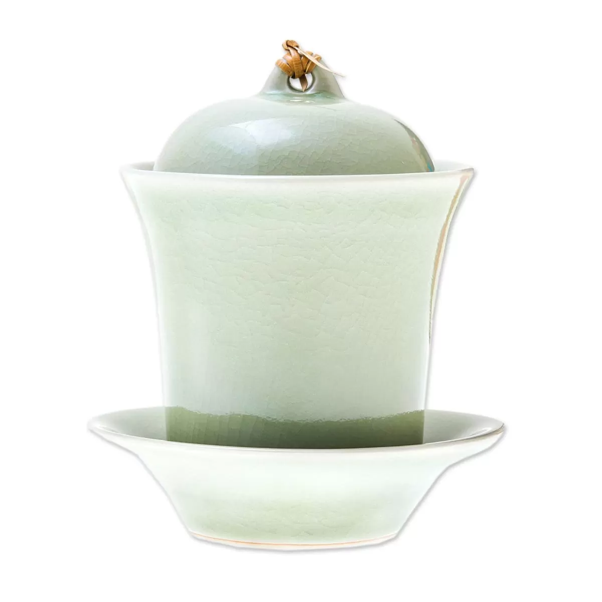 Novica Cup Of Comfort In Green Celadon Ceramic Soup Cup With Lid And Saucer