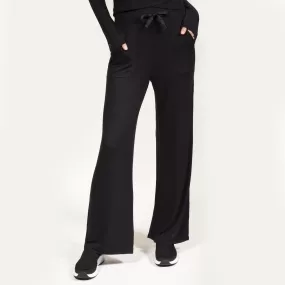 Pantalon large Femme maille ctelée Noir