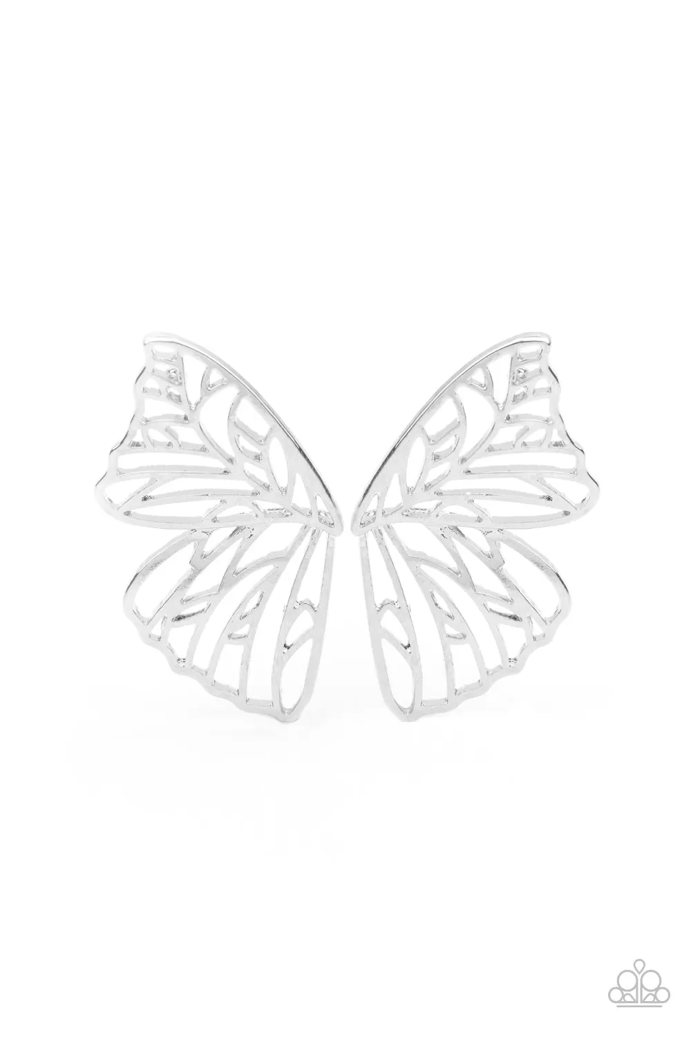 Paparazzi Earrings ~ Butterfly Frills - Silver - August 2021 Life Of the Party Exclusive Earring