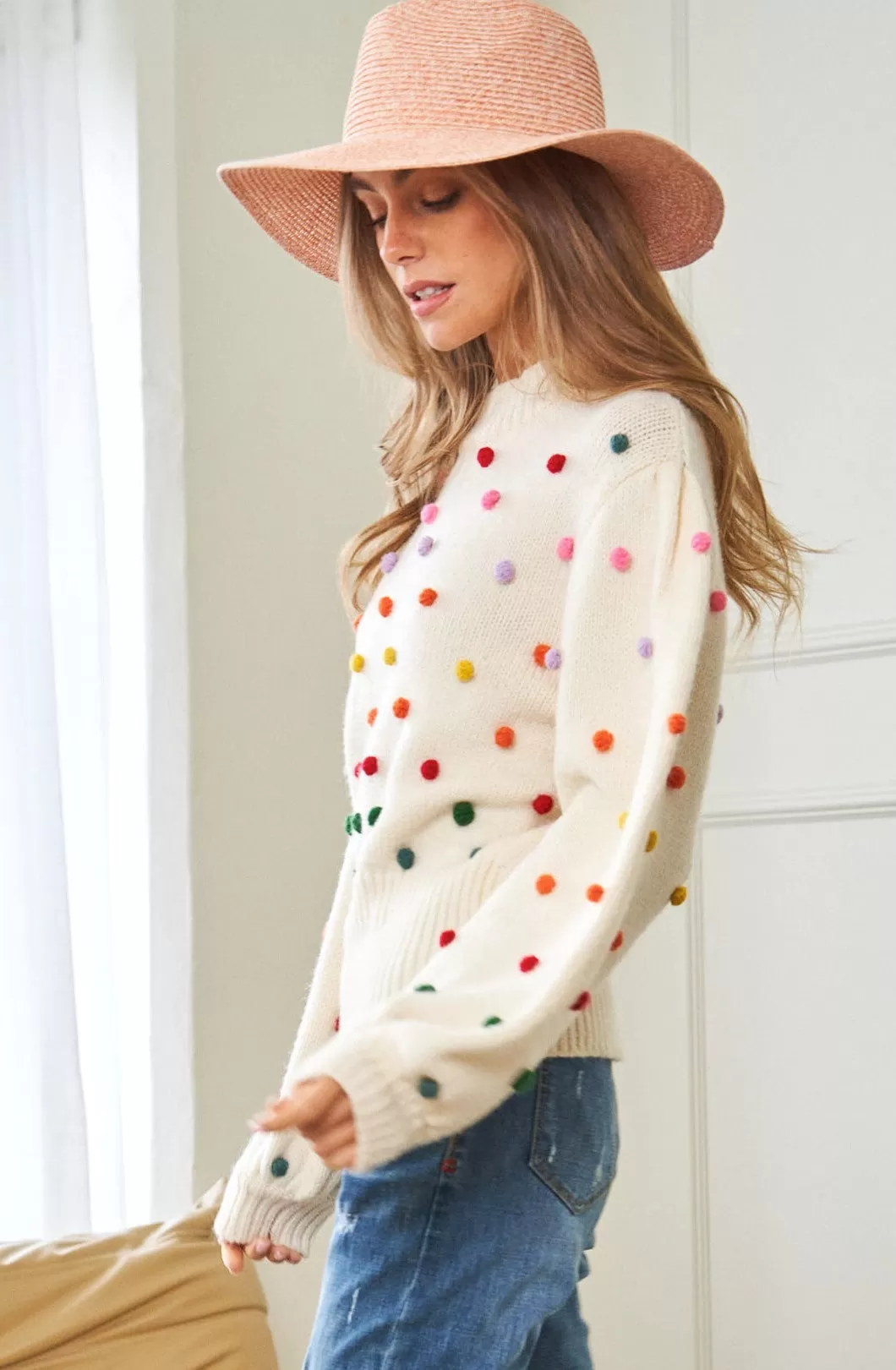 Party Isn't Over Pom Sweater - Cream