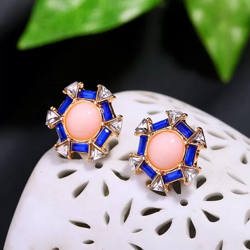 Pink & Blue Stylish Crystal Party Stud Earring