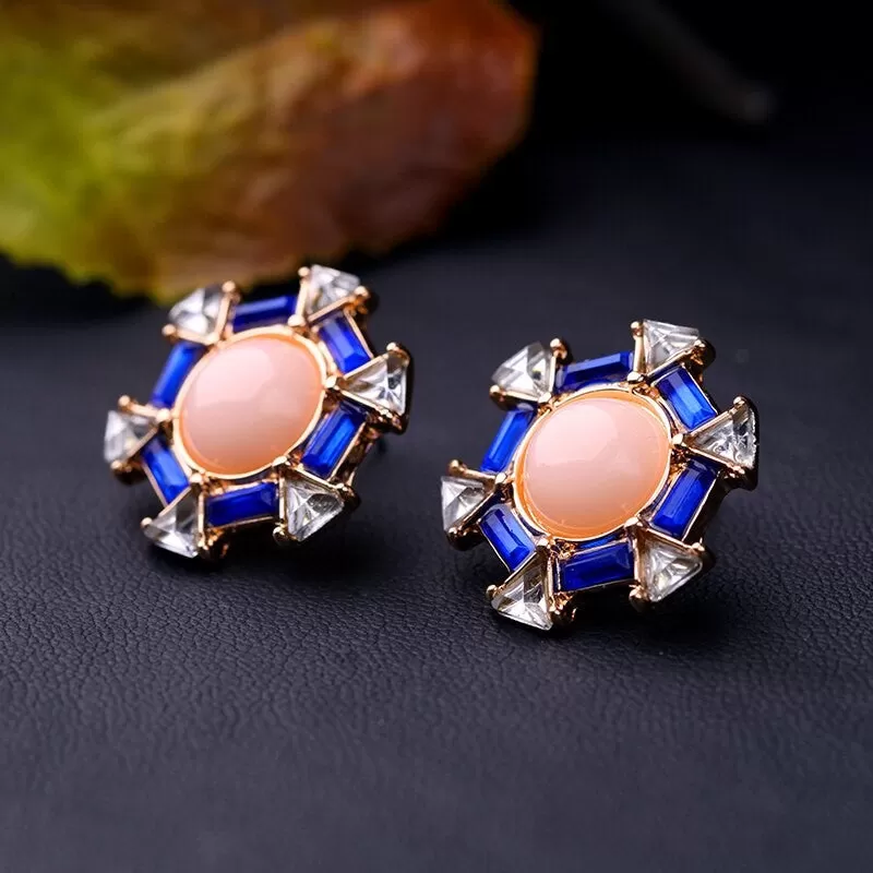 Pink & Blue Stylish Crystal Party Stud Earring