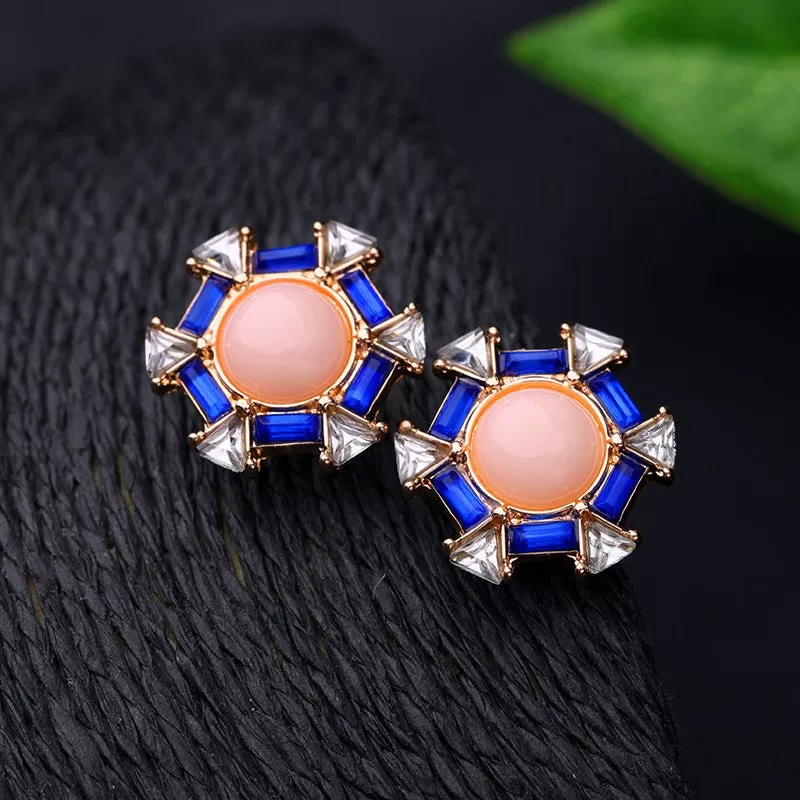 Pink & Blue Stylish Crystal Party Stud Earring