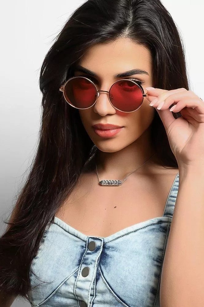 Pink Retro Round Aviator Sunglasses