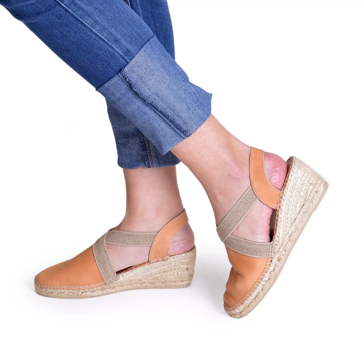 Plain Leather Wedge Espadrille for Women - Tossa