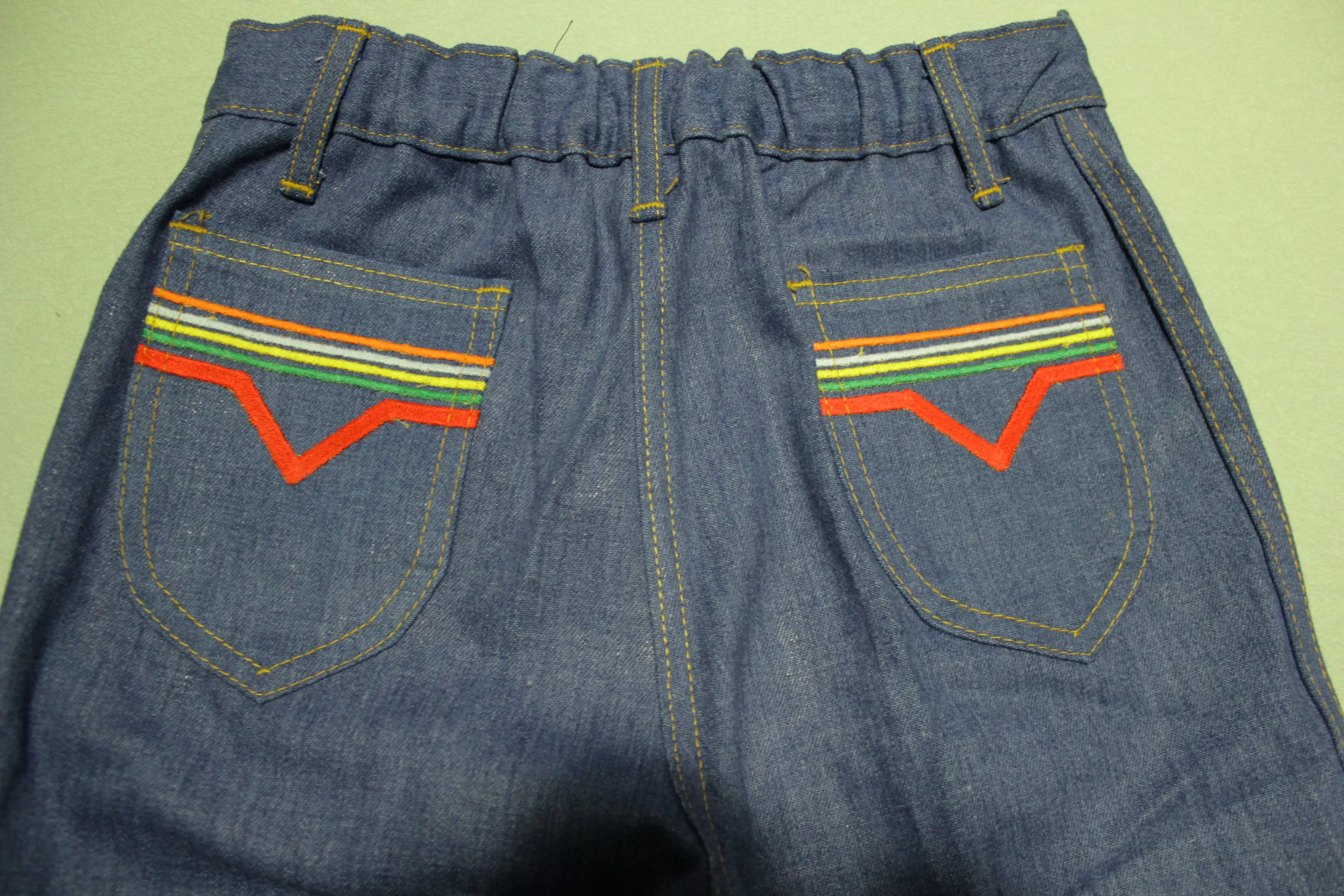 Pretty Please Striped Pocket Vintage 70's  Talon 42 Bell Bottom Denim Blue Jeans