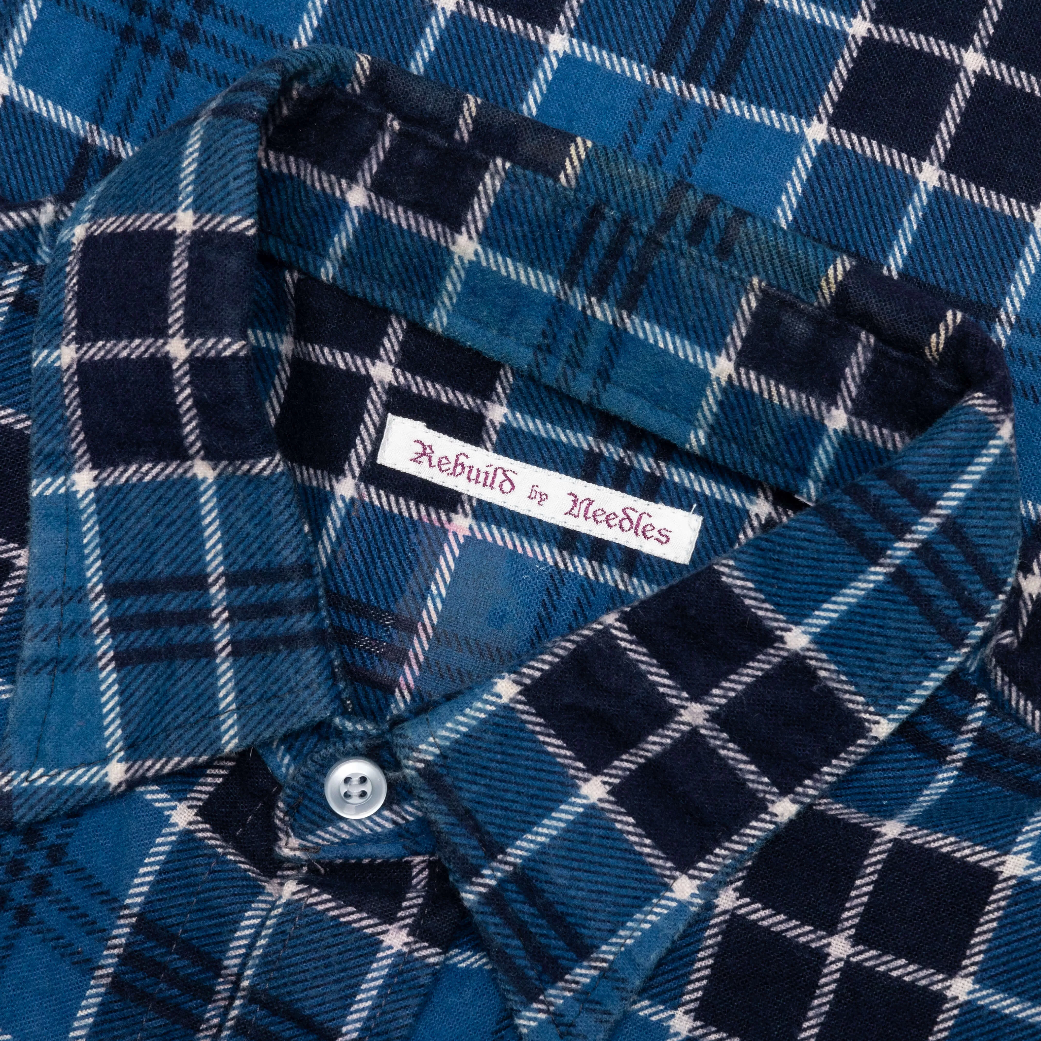 Rebuild by Flannel Shirt 7 Cuts Zipped Wide Shirt - Navy/Blue