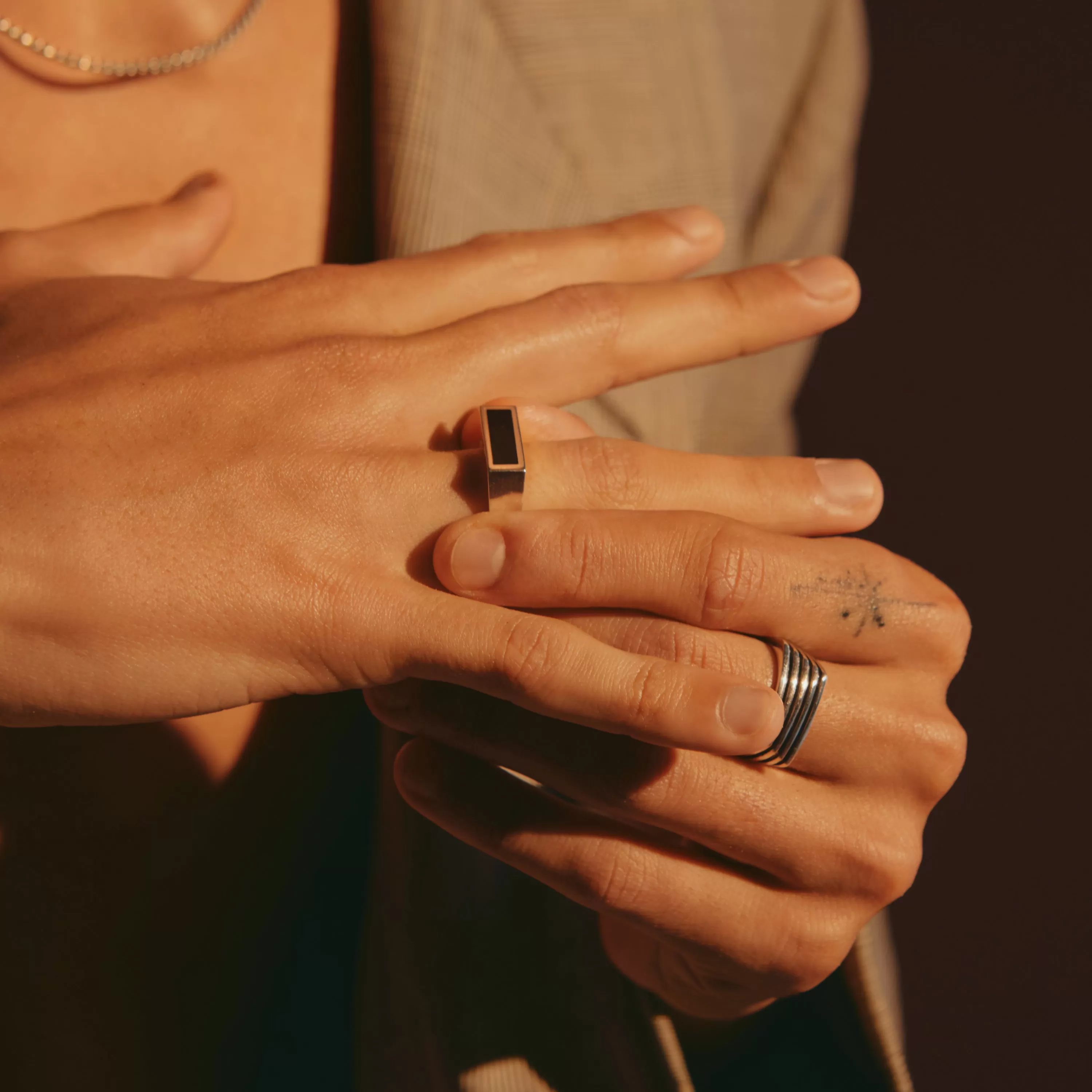 Rectangle Black Onyx Ring - Sterling Silver - Polished