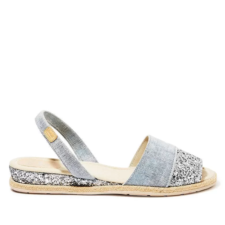 Renewed Glitter Leather Open Toe Menorcan Sandal For Women - Dora Cuna 1738