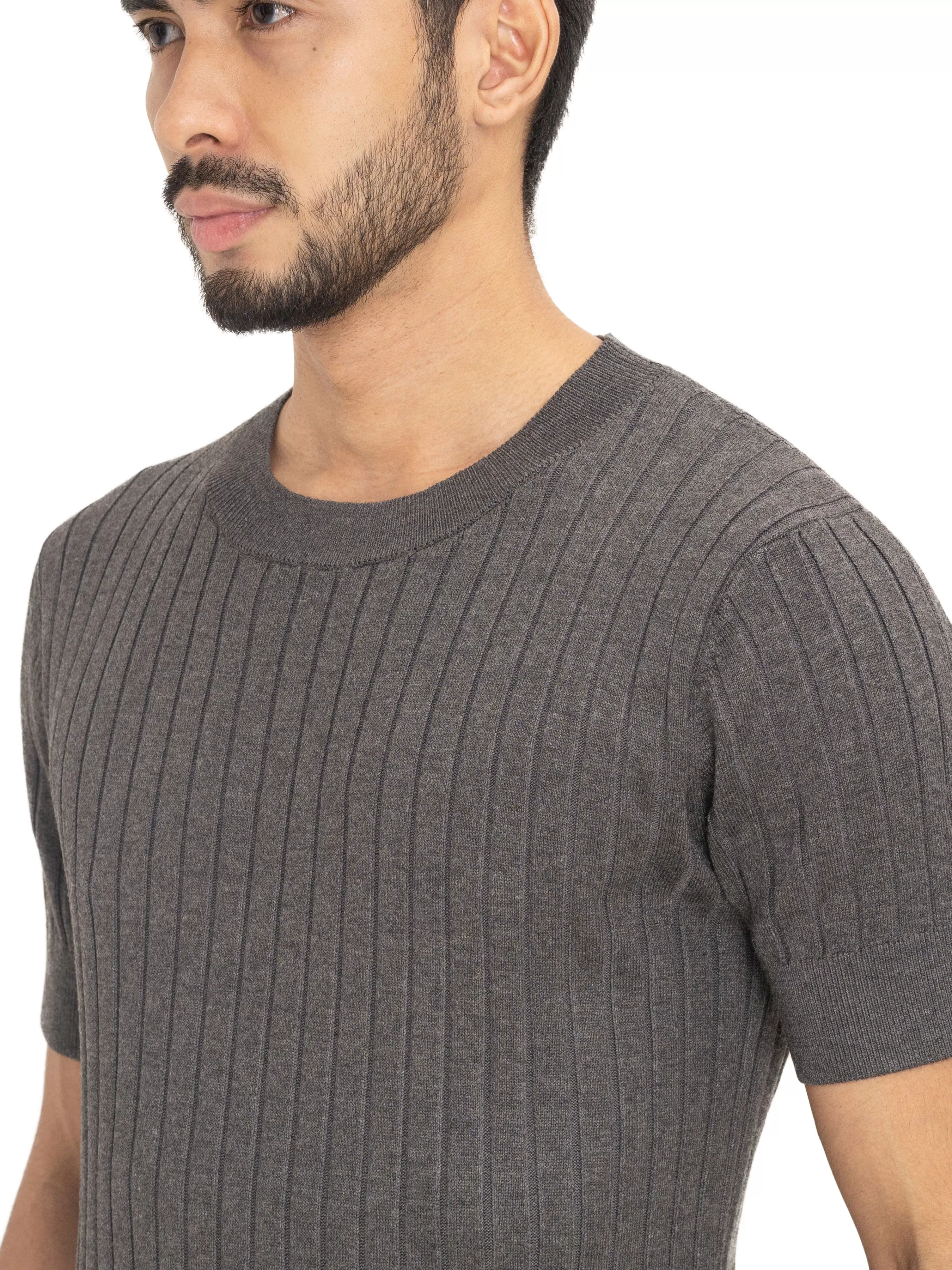 Ribbed Knit Tee - Dark Grey