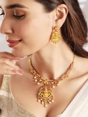 Rubans Gold-Plated multicolor CZ studded temple Jewellery Set