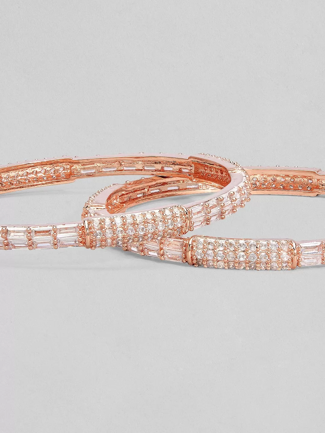 Rubans Set Of 2 Rose-Gold Plated Zircon Studded Bangles