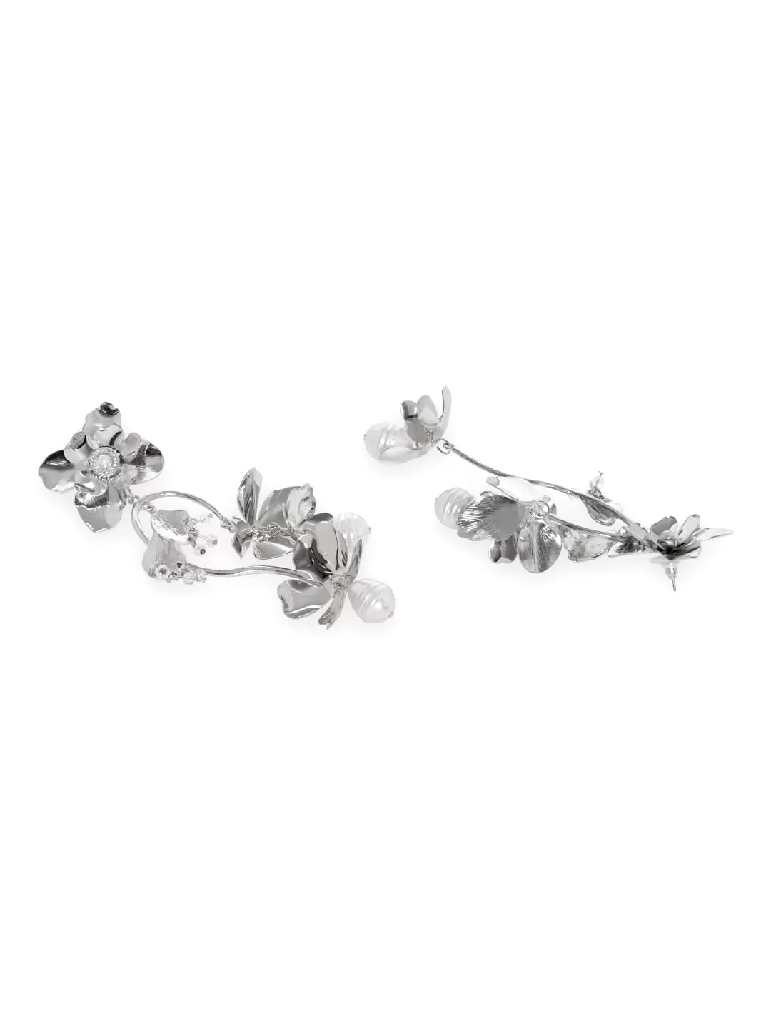 Rubans Voguish Eternal Bloom Silver Long Flower Chandelier Earrings