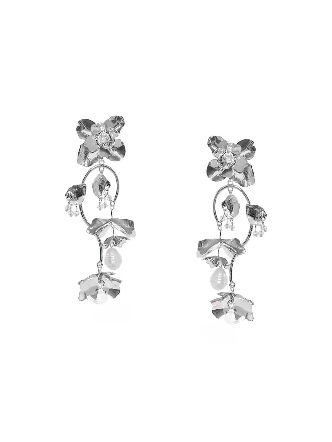 Rubans Voguish Eternal Bloom Silver Long Flower Chandelier Earrings