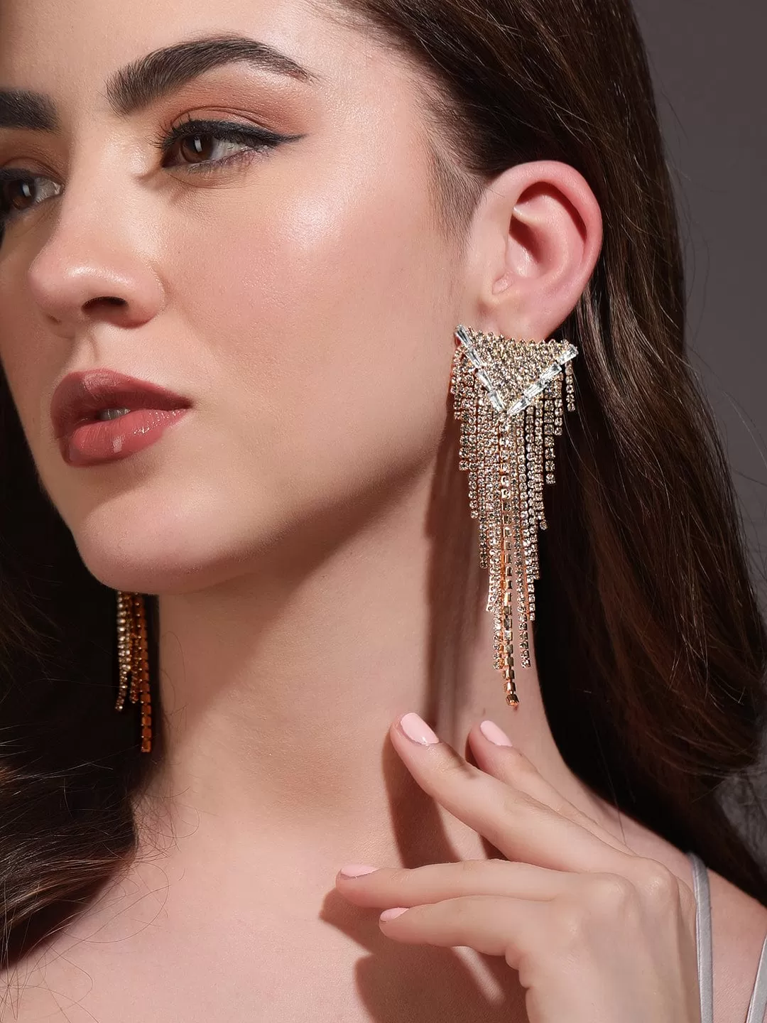 Rubans Voguish Gilded Elegance Zircon Drop Earrings