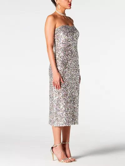 Sequin Straight Neck Midi Wrap Dress