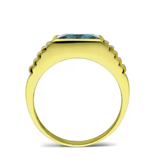 Solid 10k Yellow Gold Mens Ring Rectangle Topaz Stone Band Ring for Men