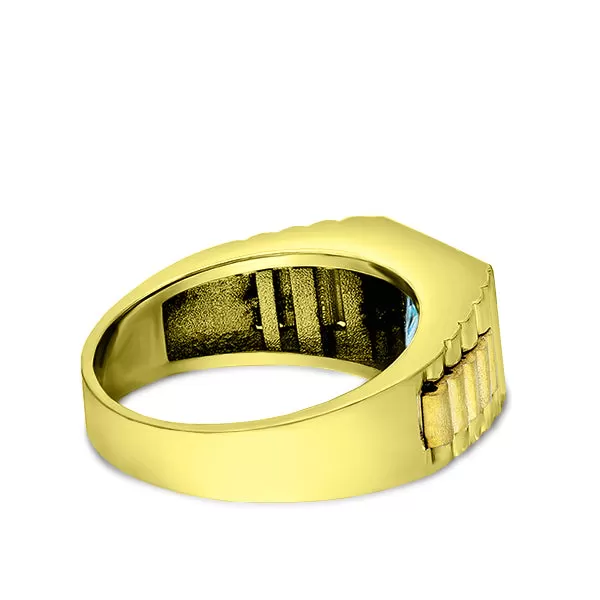 Solid 10k Yellow Gold Mens Ring Rectangle Topaz Stone Band Ring for Men